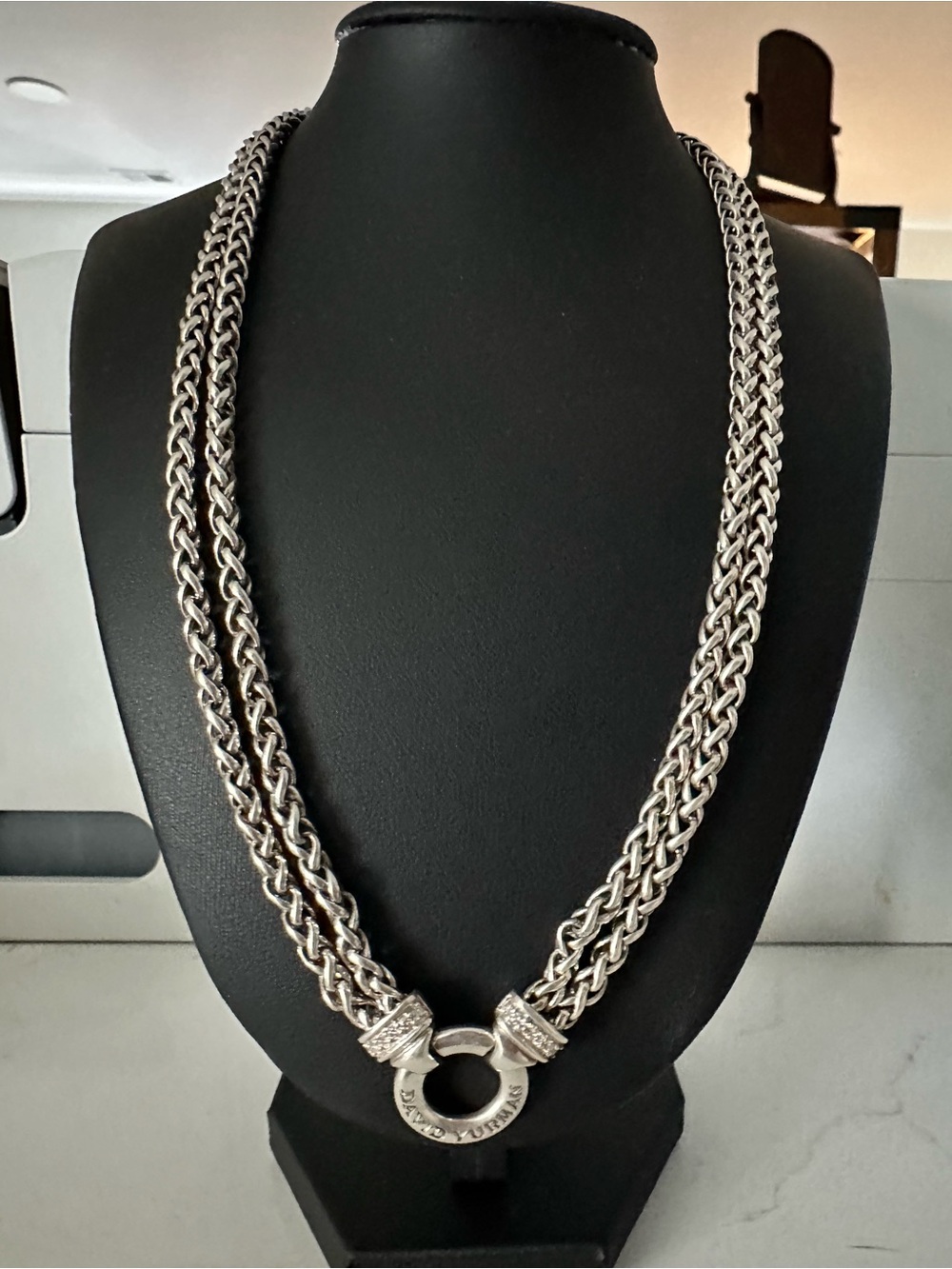 David Yurman Silver Double Rope Necklace with Round Toggle